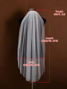 1pc Minimalist White Fingertip Length Cathedral Veil, Suitable For Waltz Wedding, Beach Wedding Photography, Bachelorette Party, Comes With Hair Comb - Milky White - 62in Wide - View 6