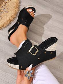 PU Rubber Bag, 0.27 High Heel, Chunky T-Strap - 黑色 - 查看 8