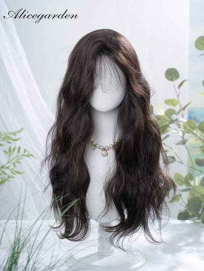 alicegarden 28-Inch Long Synthetic Wig Featuring A Natural Curly Hair Look A Stunning Black. Middle Part Design. It Is Crafted From Heat-Resistant Fiber To Ensure Durability. This False Hairpiece Is Perfect For Daily Use, Offering A Natural And Realistic Appearance That Mimics.