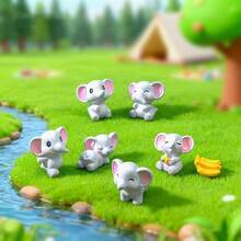6pcs Cute Mini Elephant Figurines, Creative Micro Landscape Decor, Car Interior Dashboard Computer Screen Ornament, DIY Decoration Accessories - Little Elephant - View 7