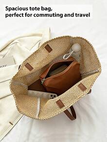 Women's Aesthetic Woven Beach Tote Bag Large-Size Women's Handbag Summer Multifunctional Shoulder Bag Spacious Summer Beach Woven Bag Beach Bag Bucket Bag Shopping Tote Vacation Storage Bag Fashionable Color-Block Design Perfect For Beach Travel Vacation Leisure Birthday Gift Valentine's Day Gift Mother's Day Gift - Nhiều màu - Xem 9