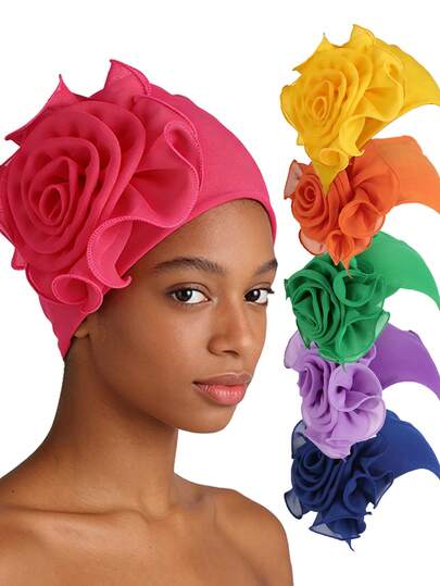 1 chiếc mũ turban nữ đính hoa 3D - Chất liệu chiffon nhiều màu sắc với chi tiết hoa hồng, kiểu dáng co giãn, thanh lịch, thích hợp cho đám cưới, tiệc tùng và sử dụng hàng ngày.
