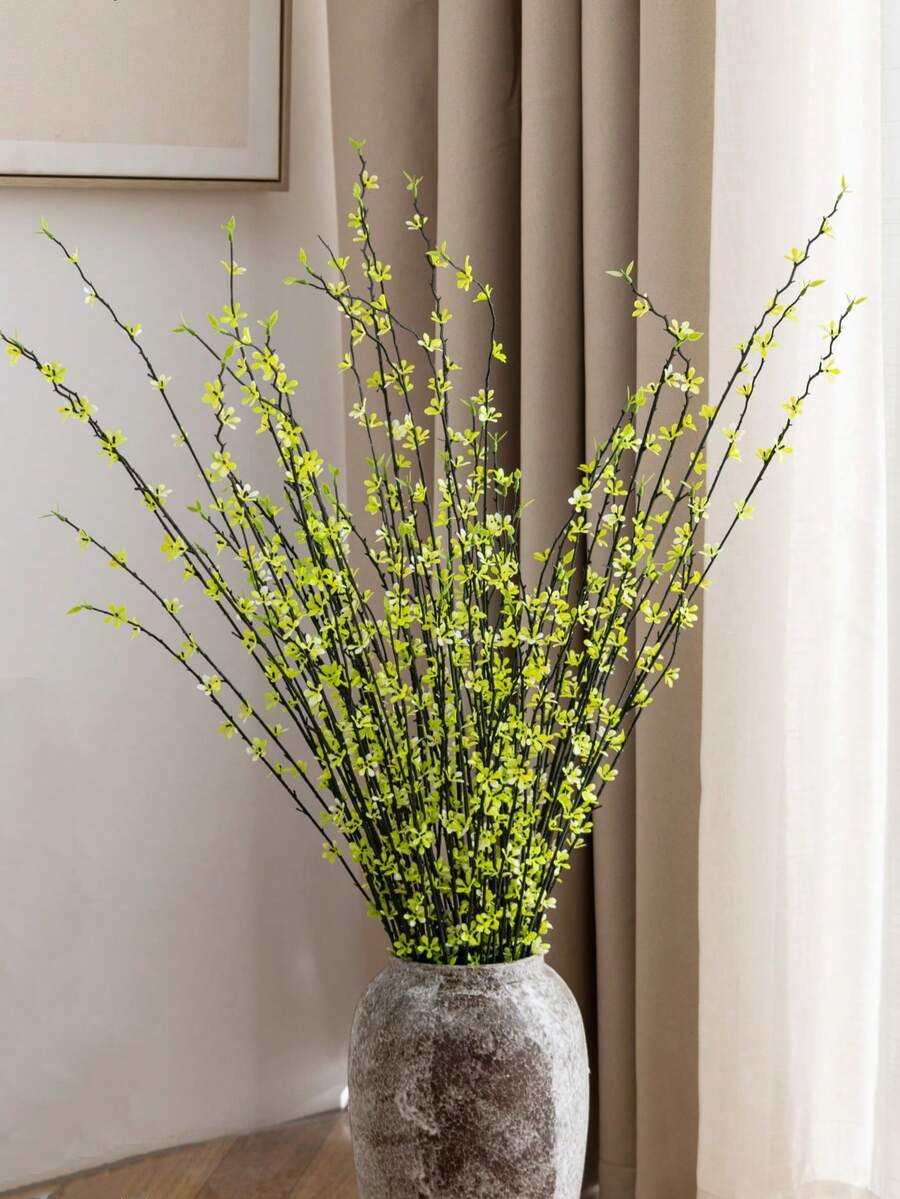 MEHELANY 1株仿真植物，逼真柳枝，DIY插花，仿真植物，适用于家居、婚礼派对装饰、桌面摆件、办公室、室内外装饰、乡村风格装饰、春季装饰、仿真花卉摆件、母亲节礼物 - 綠色 - 查看 1