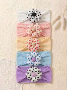 5 Peças Conjunto de Faixas de Cabeça com Laço Grande de Nylon na Cor de Doce Fofo para Recém-Nascidos, Adequado para Uso Diário em Todas as Estações - Multicolorido - Visão 9