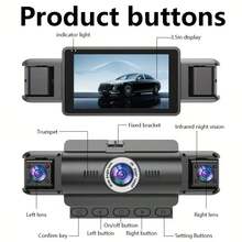 3-Channel Dashcam With Night Vision, 1440P Front Camera + 720P Left/Right Cameras, LED Display, Physical Buttons, Parking Monitoring, Loop Recording. Optional Memory Card For The Car Recorder. - 3 Lenses Plus Memory Card - View 7