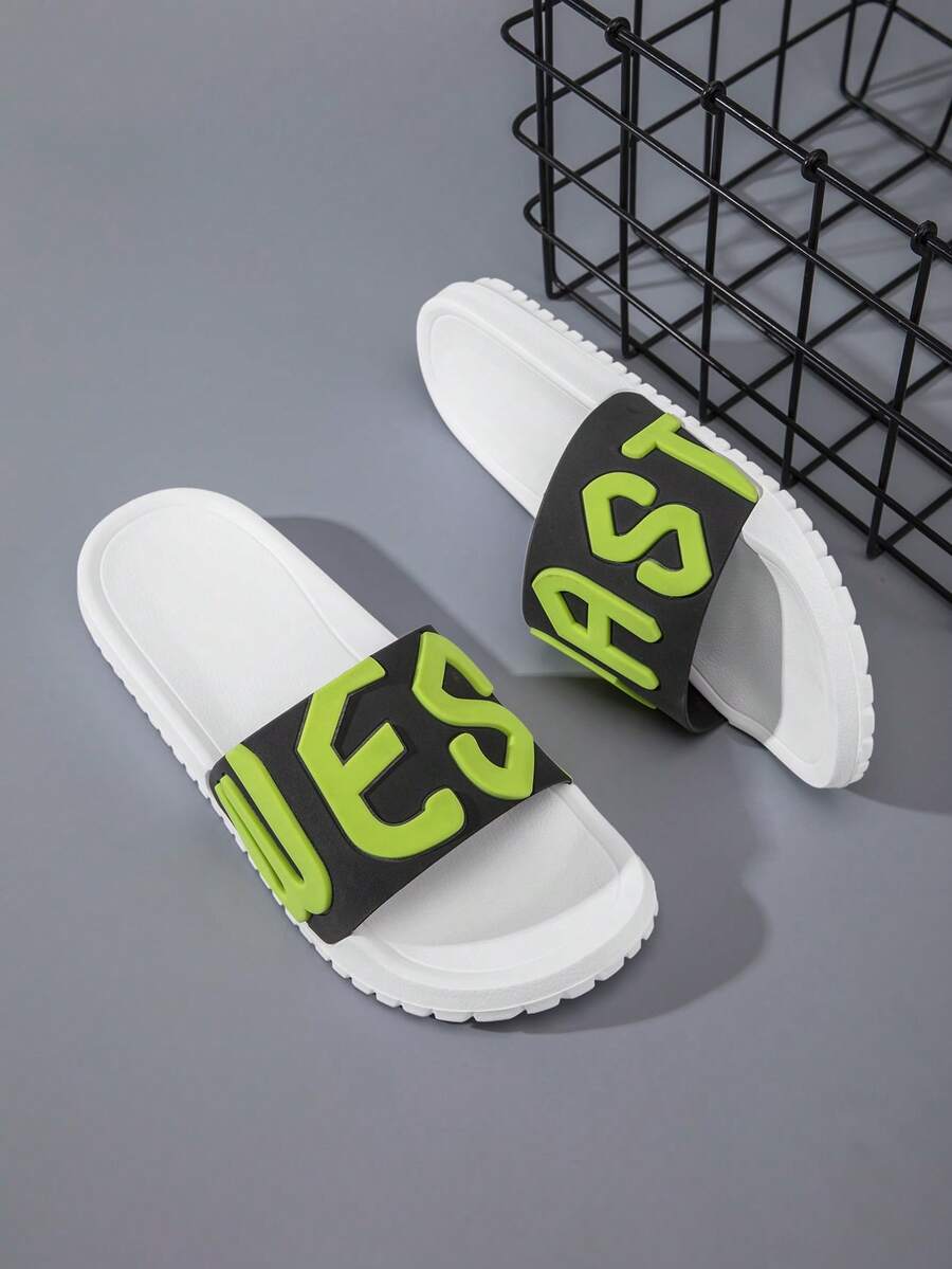 1 Pair Men's Summer Slippers, Flat Non-Slip Bathroom, Home, Casual, Outdoor Beach Slippers - White - View 1