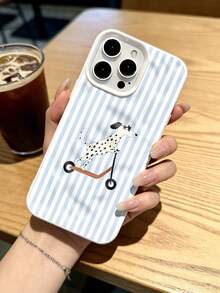 1pc Funny Blue Striped Skateboard Spotted Dog Water Wave Wrinkle Phone Case, Suitable For IPhone 17 Pro Max/17 Pro/16 Pro Max/16 Pro/16/15 Pro Max/15 Pro/15/14 Pro Max/14/13 Pro Max/13 Pro/13/12 Pro Max/12 Pro/12/11, Dustproof Waterproof Shockproof Soft Case - White - View 2