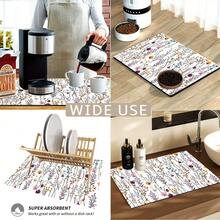 1 pieza Alfombrilla de barra de café con estampado floral colorido, alfombrilla para estufa, alfombrilla de drenaje, alfombrilla de drenaje de silicona para máquina de café, alfombrilla de drenaje de goma, alfombrilla de secado de platos súper absorbente y resistente al desgaste, para encimera, restaurante, cocina, decoración de mesa de patio, suministros de cocina para el hogar, alfombrilla decorativa para encimera - Multicolor - Ver 6