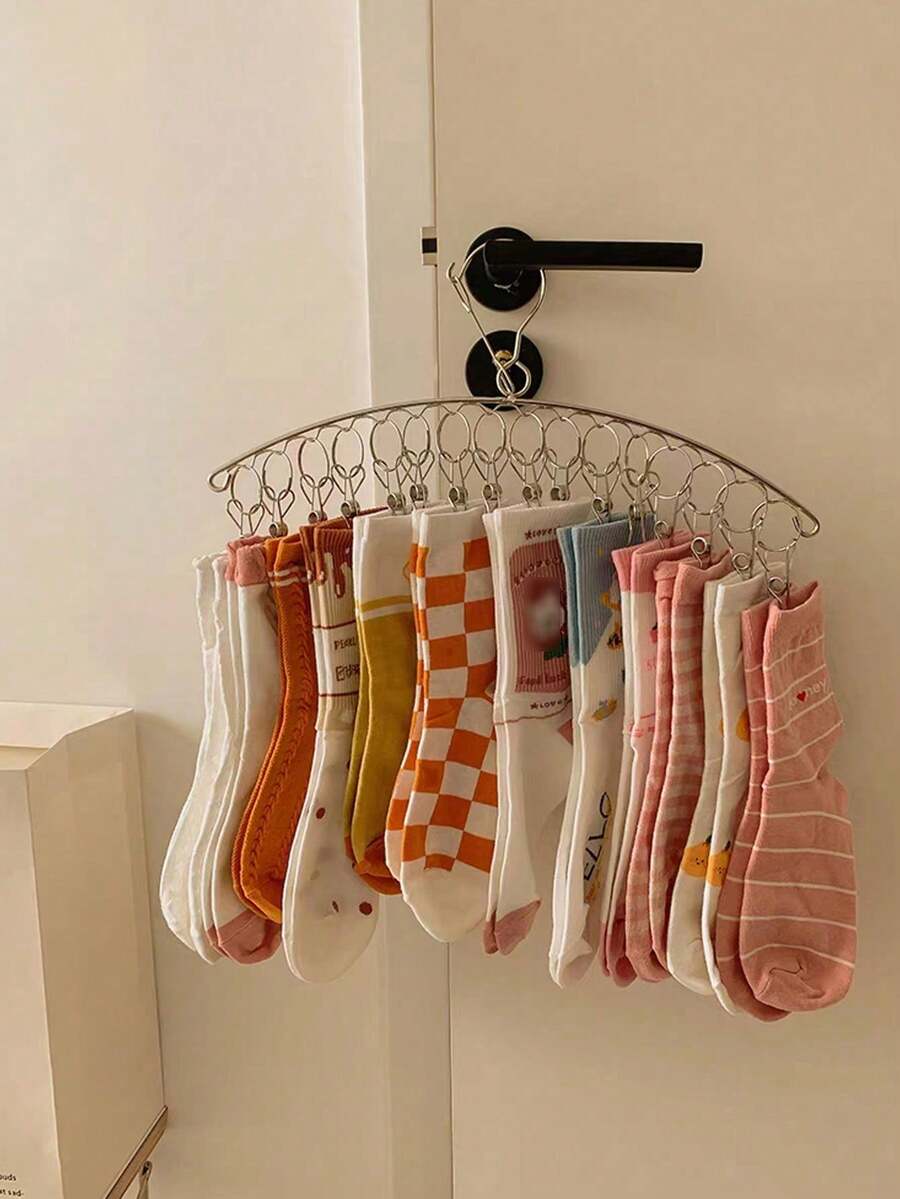 1 Juego de Percha Multiusos Antiviento de Acero Inoxidable para Secar Ropa Interior y Calcetines - Plateado - Ver 1