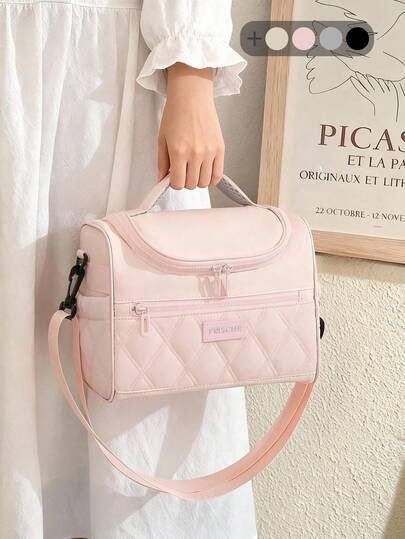 1pc Dopamine Cute 8L Insulated Lunch Bag, Large Capacity Polyester Fiber Waterproof Leakproof Material Adult Lunch Portable Cooler Box With Zipper, Student Reusable Lunch Package, Multiple Compartments Bento Bag, Adjustable Shoulder Strap For School Office And Picnic, Multicolor Reusable Lunch Box For Office, Work, School, Picnic, Beach, Leakproof Freezable Cooler Bag With Handle