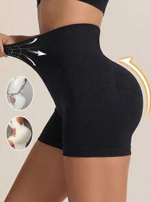 Quần short định hình cạp cao màu trơn, quần short bó sát màu đen dành cho nữ tập thể dục, quần lót định hình bụng, quà Giáng sinh, quần legging spandex dành cho nữ, đồ lót nữ - màu đen - Xem 3