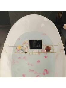 1个可调节金属浴缸托盘 - 可伸缩金属浴室收纳架 - A - 查看 4