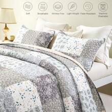 Patchwork Quilts Queen Size Extra Soft Boho Floral Bedspreads for Bed Reversible Lightweight Full Queen Quilt Bedding Set Printed Coverlets with 2 Pillow Shams for All Seasons Grey - Gris Claro - Ver 5