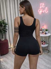 Women's Fashion Gym Jumpsuit, Shaping, Wide Straps, Babe - 黑色 - 查看 5