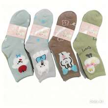 Women's Mid-Calf Socks With Cute Cat And Dog Cartoon Print, 35% Cotton, 65% Polyester, Sizes 35 To 40 - 彩色 - 查看 1