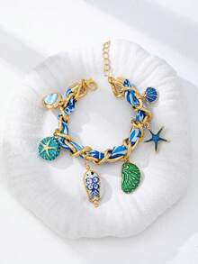 1pc Bohemian Style Woven Chain Bracelet - Ocean Style Starfish Pendant Bracelet - Boho Beach Fashion Jewelry - Multicolor - View 3
