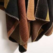 Pahajim Women's Soft Knitted Shawl Wrap, Lightweight Spring Autumn Scarf Cape For Daily Wear & Travel - Checkered Khaki - View 6