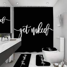 1/3/4 Pcs Black Printed Shower Curtain Set, Non-Slip Bath Mat, U-Shaped Toilet Mat, Toilet Lid Cover, Bathtub Curtain, Bathroom Accessories With 12 Hooks, Bathroom Home Decor, Shower Curtain Set, Bathroom Decor, Home Decor - A - View 6