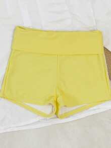 Bộ bikini màu vàng nắng với dây buộc cổ và điểm nhấn hoa lông vũ dễ thương - Áo tắm cạp cao - Màu vàng - Xem 5