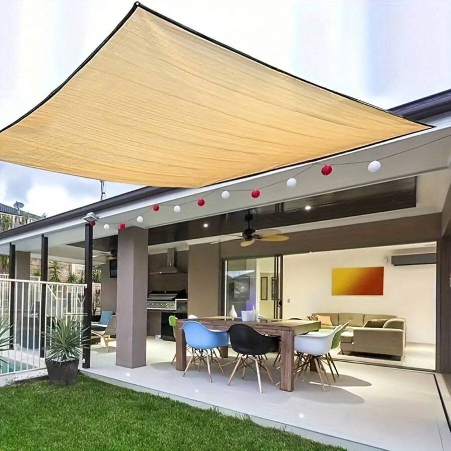 Backyard Sunshade Net With Copper Buckles For UV Protection. High-Density Polyethylene Sunshade Net Is Suitable For Courtyards, Terraces, Pavilions, And Lawns. It Has A 90% Shading Rate, Is Breathable And Durable, And Is Available In Multiple Sizes. It Can Be Used As A Plant Sunshade Net, Privacy Fence Screen, And Outdoor Sunshade Net.