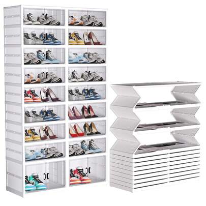 GCCSJ Foldable Shoe Rack,9-Tier 36-Pair Shoe Rack Cabinet With Doors - Foldable Space-Saving Shoe Organizer With Magnetic Clear Doors & Hidden Wheels | Easy Assembly Storage Shelf For Entryway, Closet, Living Room | Large Capacity For Men, Women & Family (White)