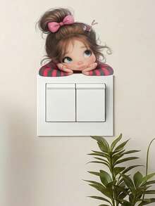 1pc Light Switch Wall Sticker Bundle, 2 Design Options (Monkey / Sweet Girl), Core Keywords: Light Switch Sticker, Wall Decal, Removable, Reusable, No Residue, Cartoon, Monkey, Girl, Waterproof, Home Decor, Bedroom, Living Room, Switch Cover - 001 - View 6