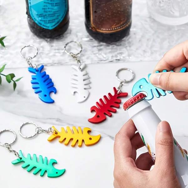 Bộ 2 dụng cụ mở nắp chai hình xương cá, móc khóa mở bia, món quà tuyệt vời dành cho nam giới ở quán bar, thích hợp làm vật dụng thiết yếu hàng ngày cho chồng, cha, bạn trai trong các chuyến đi ngoài trời.