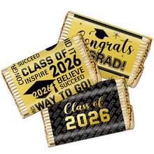5张/30张 2026届毕业派对迷你糖果棒标签贴纸，2026届毕业祝贺迷你糖果巧克力棒包装贴纸，毕业派对装饰用品，无糖果剪贴簿用品 - 黑色&金色 - 查看 5