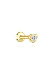 SereneSpark 1 pieza Pendiente de botón de plata de ley 925 con corazón y circonita cúbica, delicado para cartílago, hélix, trago y lóbulo, regalo para ella - Dorado - Ver 4