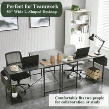 L Shaped Desk, 50 Inch Reversible Computer Desk Corner Gaming Table With CPU Stand & Storage Bag, Sturdy Metal Frame PC Workstation For Home Office - Grey Wood - View 5