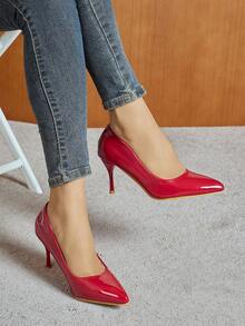 Women's Classic High Heel Pumps, Pointed Toe Work Shoes, Slip-On Spring/Autumn Dress Shoes, Breathable Office/Business Formal Shoes, Red Heels - Red - View 1
