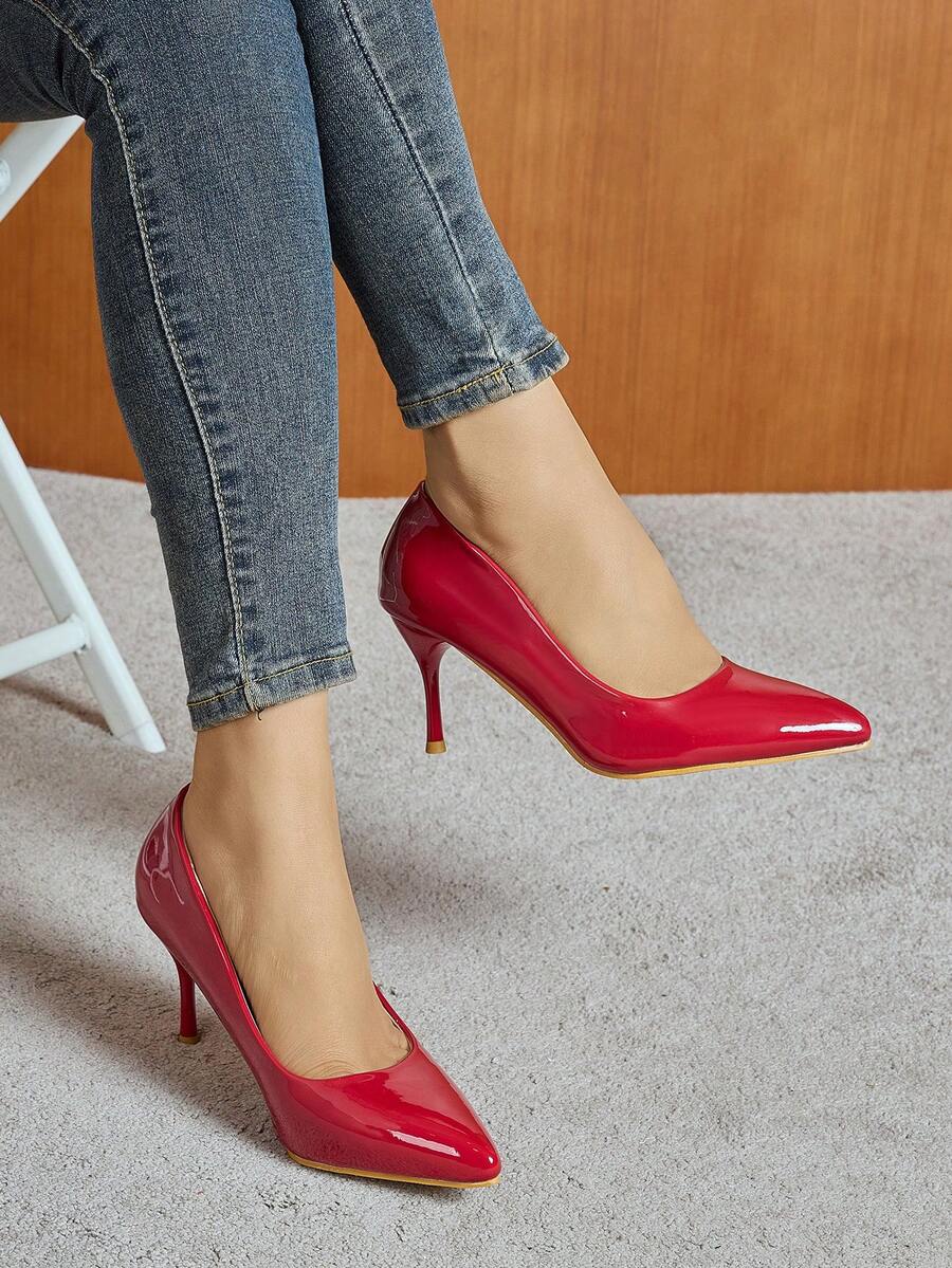 Women's Classic High Heel Pumps, Pointed Toe Work Shoes, Slip-On Spring/Autumn Dress Shoes, Breathable Office/Business Formal Shoes, Red Heels - Red - View 1