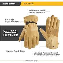 Wells Lamont Leather Work Gloves For Men – Heavy Duty, Cowhide, Abrasion & Puncture Resistant – Adjustable Wrist, Gunn Cut Design, Ideal For Ranching, Farming, Construction - Saddletan - M - X-large-1140 - View 2
