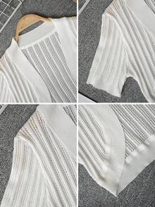 Summer New Pure & Spicy Streetwear Style – Ribbed Cropped Knit Top With Drapey Fit, Slim Bodycon Crop Blouse For Young Women - White - View 8