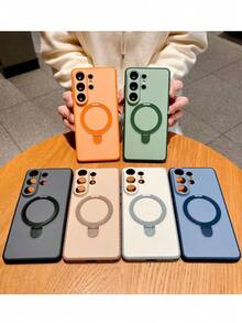 适用于三星 Galaxy S26 Ultra、S25、S24 Ultra、S22 Ultra、S23 Ultra、S24 Ultra 的减震硅胶磁吸支架手机壳，磨砂镜头保护防滑纹理手机壳 - 黑色 - 查看 4