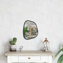 Black Asymmetrical Irregular Oval Wall Mirror Modern Frame Unique Shape Wall - Mounted Vanity Artistic Decor Living Room, Bedroom, Bathroom, Entryway 16x12 - Tan - View 11