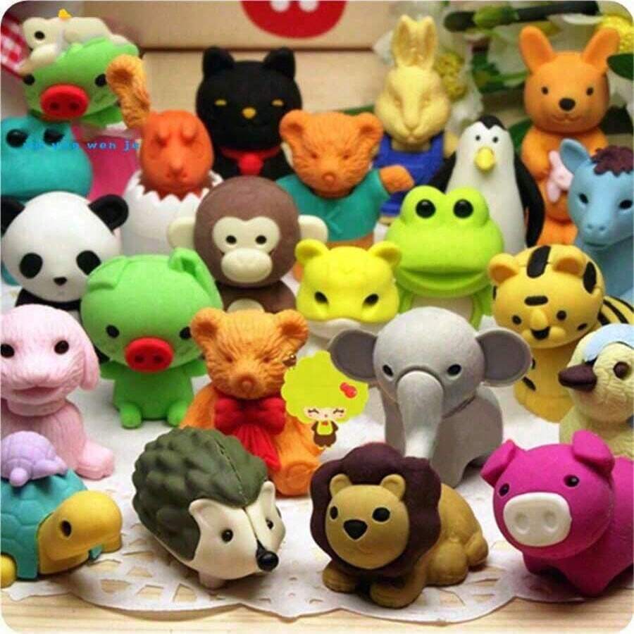 30/50个随机动物橡皮擦，迷你橡皮擦，复活节填充物，趣味返校礼物，课堂奖励奖品，学生玩具盒，适合学校使用，学习用品 - 多色 - 查看 1