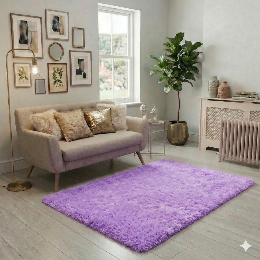 Shaggy Rug 2.00 X 1.50 Living Room Bedroom Office - Lilac - View 1