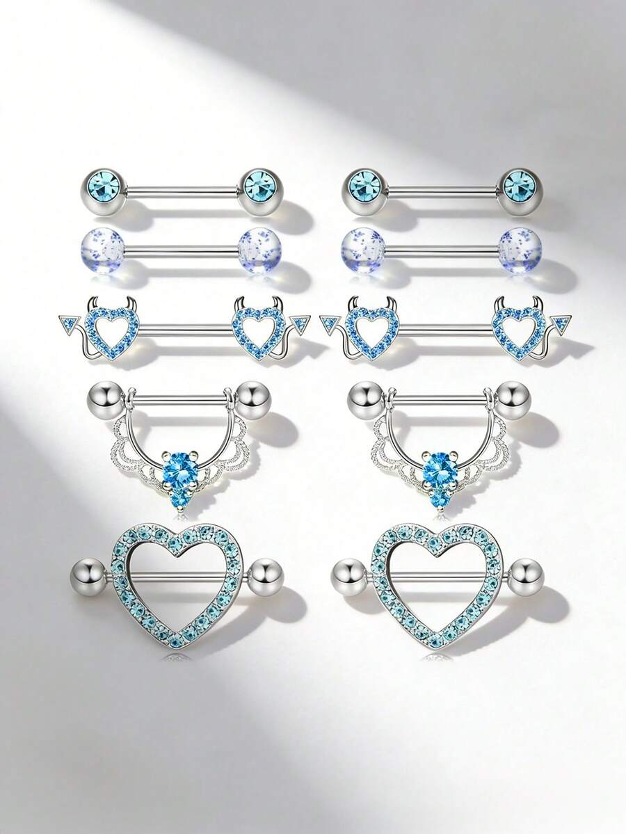 10件套性感奢华圆形心形恶魔造型肚脐环，适合海滩、派对、婚礼、节日主题装扮和个人风格。 - nipple ring - 查看 1