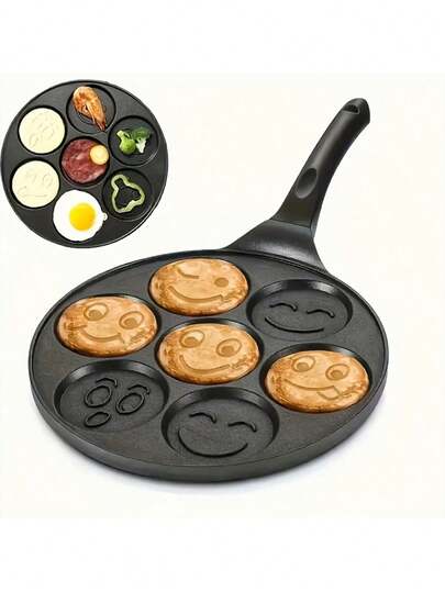 7-Hole Non-Stick Pancake Maker Durable - Heavy Duty Aluminum Breakfast Pan, Easy Clean With 7 Fun Molds, Heat Resistant To 450°F, Nonstick Surface For Pancakes, Thin Dumplings, Eggs - Fun Kitchen Gift For Kids And Adults, Cooking Essential, Fun Design, Easy To Clean, Home Cooking Pan