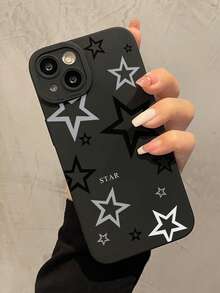 Star 1件装黑色和灰色五角星简约个性化TPU防震全包手机壳，兼容 17、16、15、14、13、12、11 Pro Max、Air和系列，国际版，非国内版 - 彩色 - 查看 2