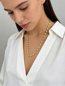 Dây chuyền mạ vàng 18K bằng thép không gỉ, thiết kế tối giản, thanh lịch, thích hợp đeo hàng ngày, hẹn hò, dự tiệc hoặc các dịp lễ. - Vàng - Xem 6