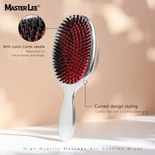 MASTERLEE 1 chiếc lược đệm khí mạ vàng, lược massage tóc, lược hình bầu dục lớn bằng lông heo rừng và nylon, răng lược giúp massage tóc mượt mà. - Nhiều màu - Xem 6