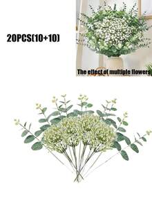 40 pezzi di rami di eucalipto artificiali misti e fiori di gipsofila con steli verdi, adatti per bouquet fai-da-te per matrimoni, decorazioni floreali, decorazioni per la casa e all'aperto, centrotavola - Multicolore - Visualizzare 14