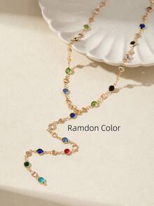 1 件金色/银色女士长款 Y 形项链派对配饰，深 V 形闪亮吊坠，适合约会、周年纪念、生日、节日、波西米亚风优雅奢华别致、时尚和女性化 - 金黃色 - 查看 2