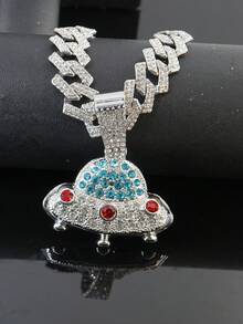 1件装时尚嘻哈UFO吊坠项链，男士镶钻链，闪亮饰品，适合日常和派对佩戴 - UFO吊墜項鍊 - 查看 6