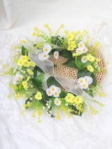 Couronne de marguerites réaliste de haute qualité, nouveau modèle pour la décoration intérieure et extérieure, convient pour la maison, le salon, la cuisine, le bureau, la table à manger, l'encadrement de porte - Jaune et blanc - Voir 6