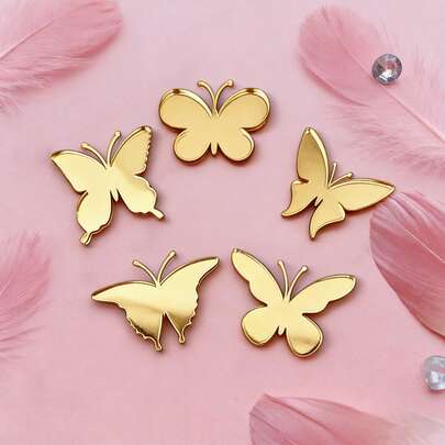 1 Bộ/3 Bộ Trang Trí Bánh Hình Bướm & Hoa 3D Bằng Acrylic Màu Vàng cho Ngày của Mẹ - Trang Trí Bánh Cupcake Hình Bướm Gương Vàng Thích Hợp Cho Ngày của Mẹ, Đám Cưới, Tiệc Tùng