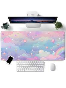 1pc Extra Large Desk Mat Keyboard Pad Mouse Pad, Thick Non-Slip Edged Precise Gaming Operation Home Office Desk Pad, Back To School Gaming Mouse Pad - Candy Clouds - View 10