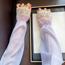 New Women's Embroidered Lace Arm Sleeves, Summer Driving Gloves, Loose Arm Sleeves For Cycling - 白色的 - 查看 1